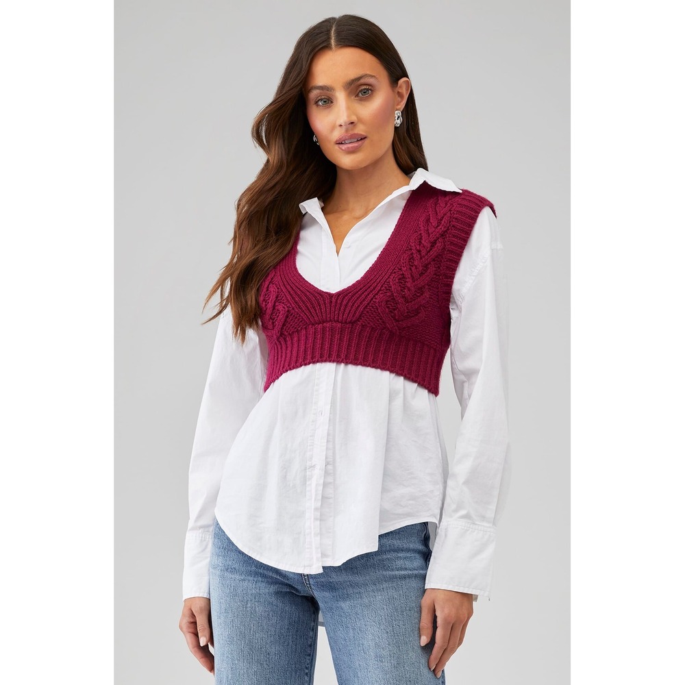 FOR LOVE & LEMONS Layton cropped knit vest top Size S wine beet red